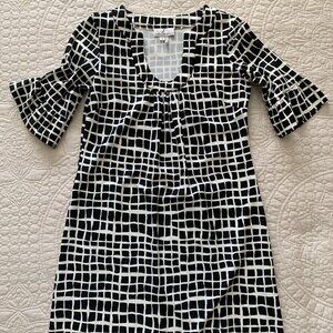 Jude Connally Black White Square Pattern Half Sleeve Dress Women's | SMALL